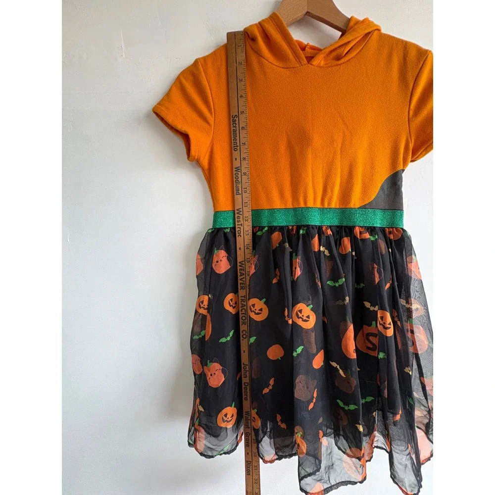 Squishmallows Girls Halloween Pumpkin Costume Dress Hood kidcore Orange Black L